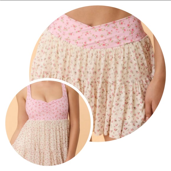 Blogilates Dresses & Skirts - 2 pcs Blogilates Women's Sweetheart Babydoll Dress - & Skort Cream Floral Medium